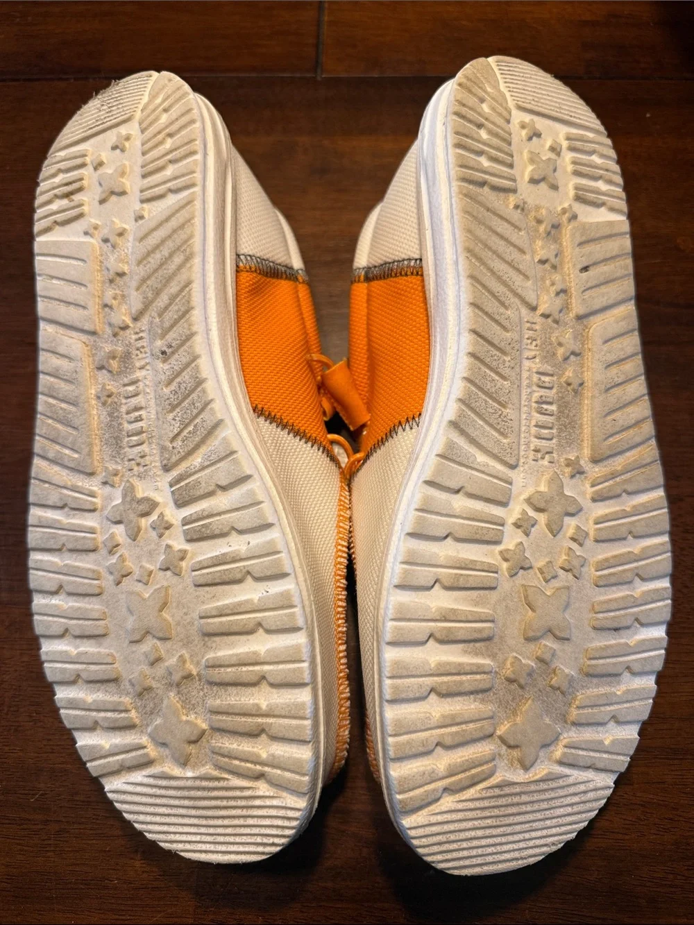 Hey Dude Orange & White T-Logo Slip-Ons